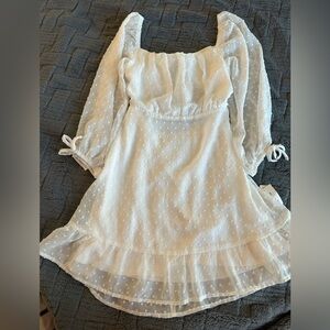 White Polka Dot Dress with Puff Sleeves